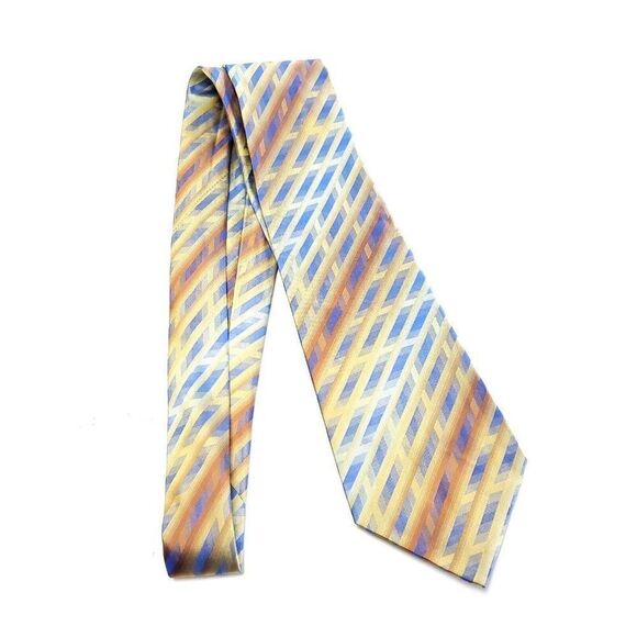 Van Heusen Woven Wide Yellow Blue Abstract Silk Tie - Picture 7 of 7